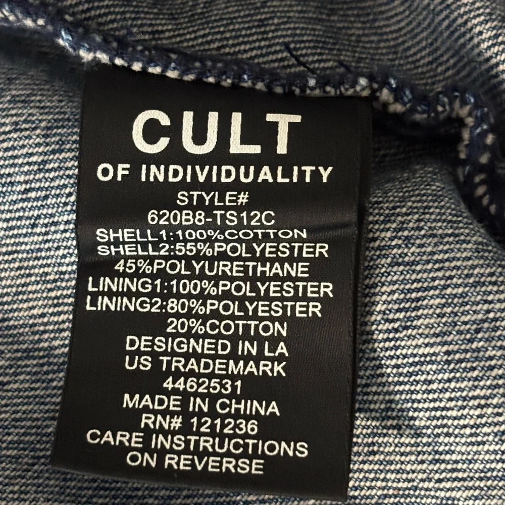 Cult of Individuality Type IV Denim Jacket Maiden Biker Studded Distressed L - Picture 8 of 10